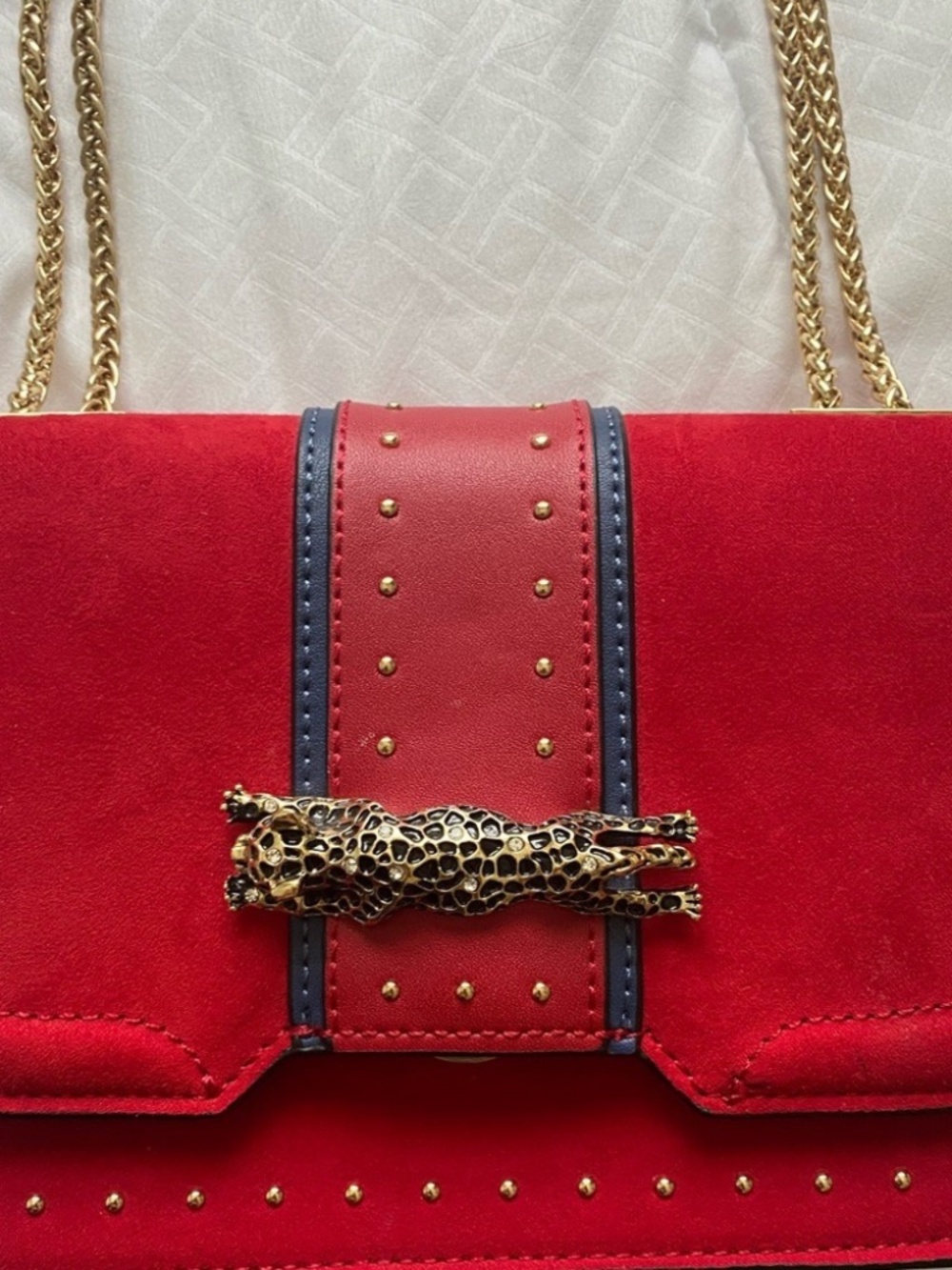 Topshop Red and Gold Panther Emblem Mini Shoulder Crossbody Bag